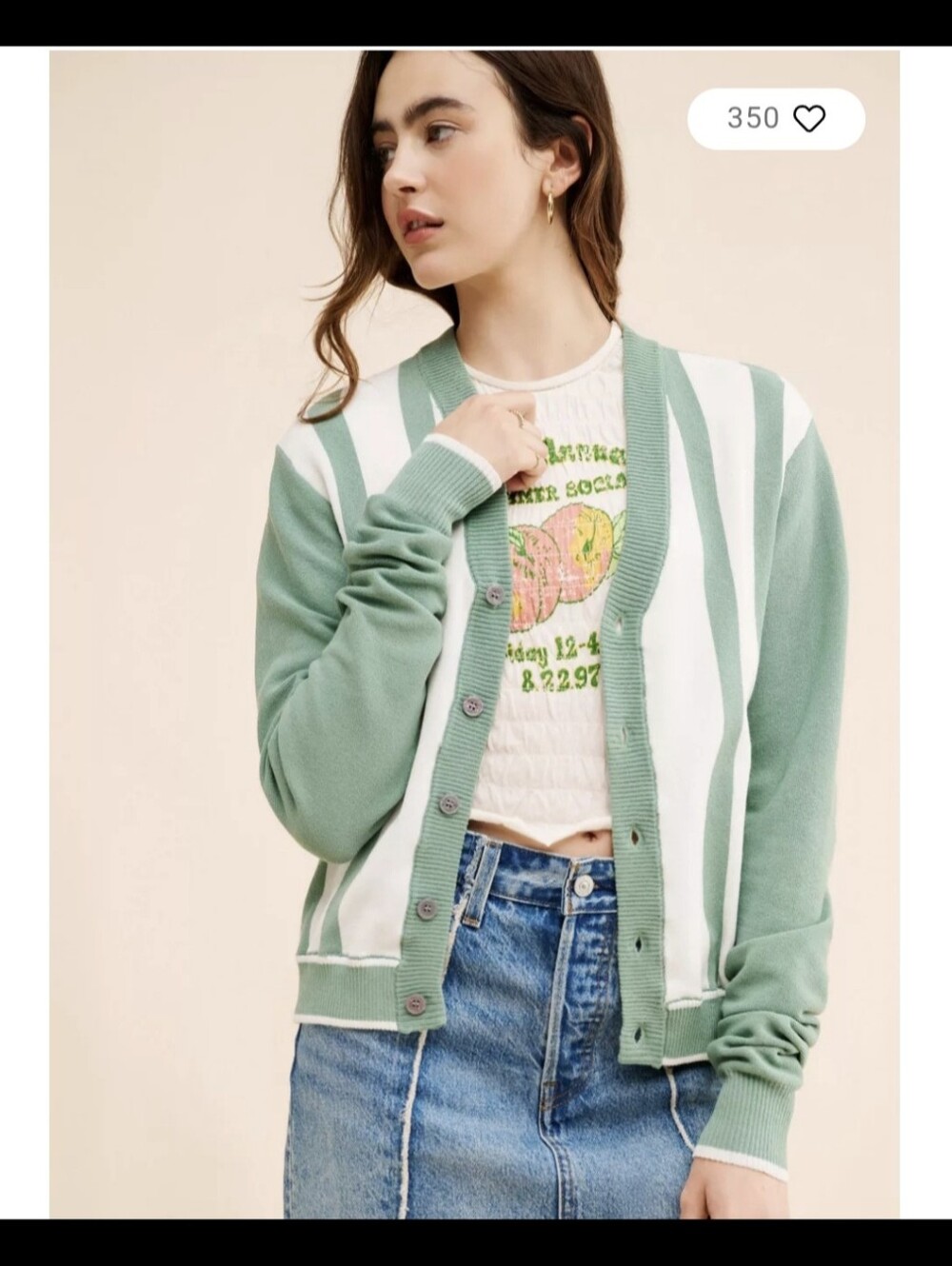 Urban Outfitters Green and White Striped Button Cardigan